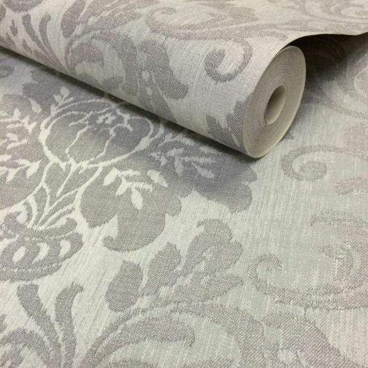 Fabric Damask Silver Wallpaper | GranDeco | Decorating Centre Online