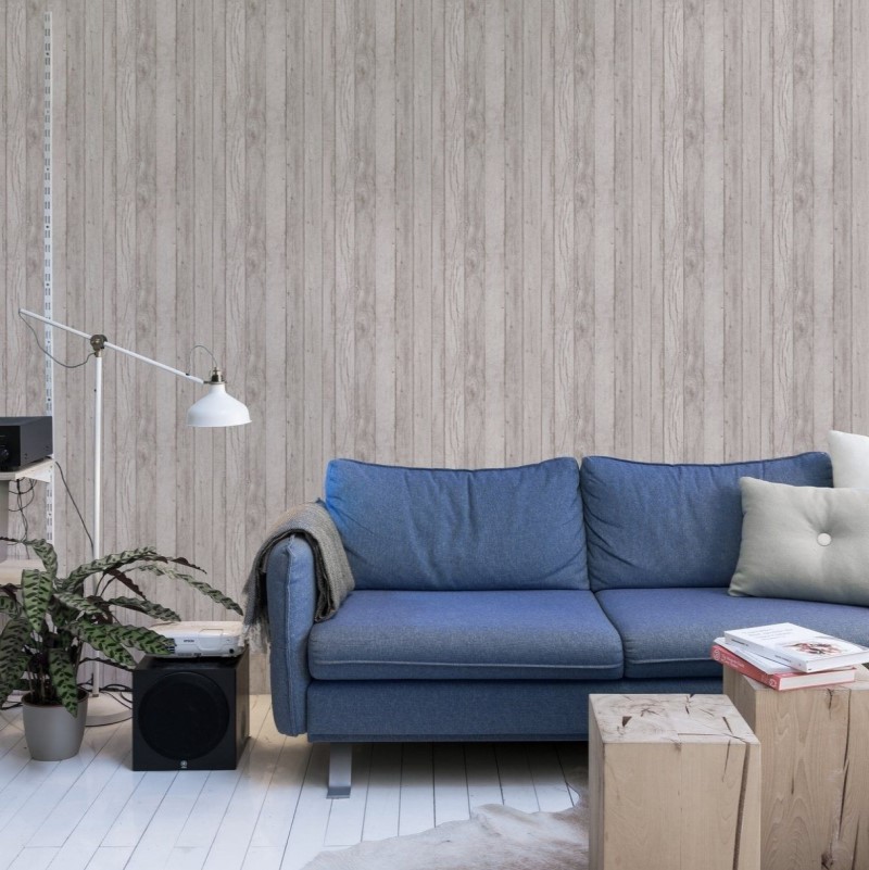 Wood Paneling Effect Taupe Wallpaper | Ideco | Decorating Centre Online
