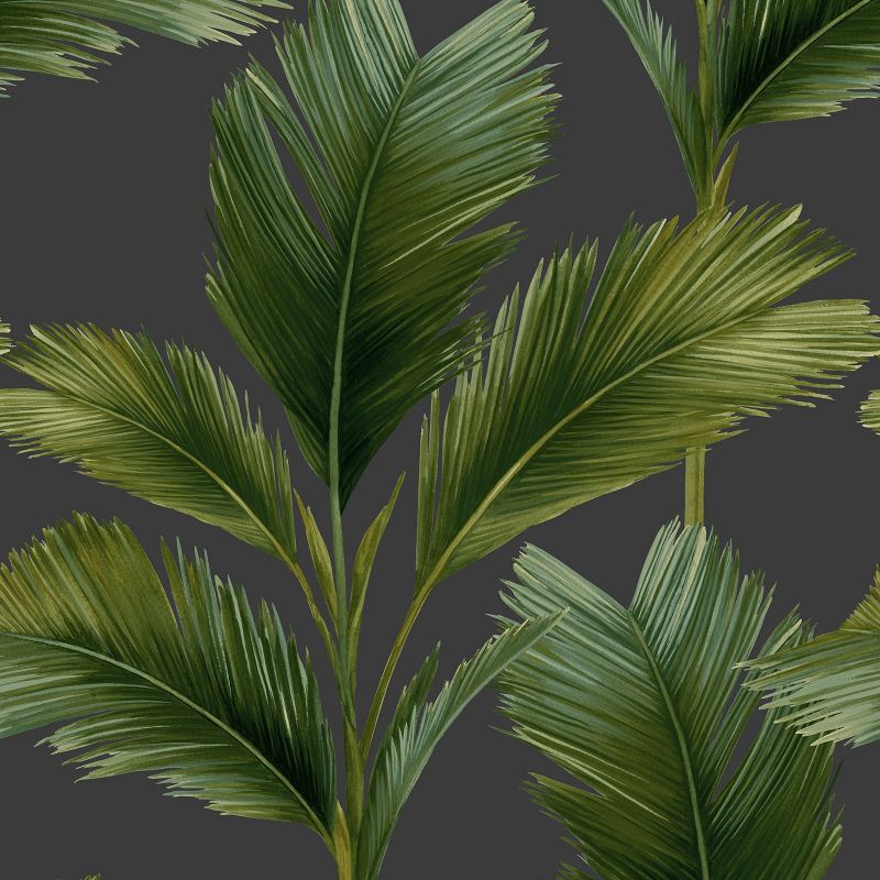 Kailani Palm Leaf Charcoal and Green Wallpaper 