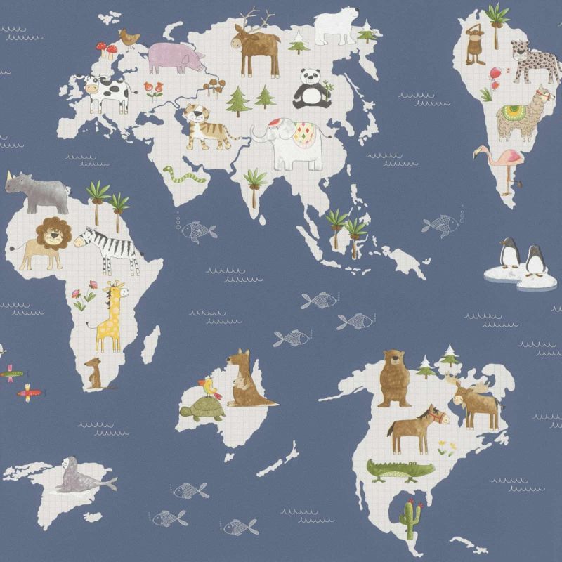 Marvellous Animals Map Wallpaper Navy