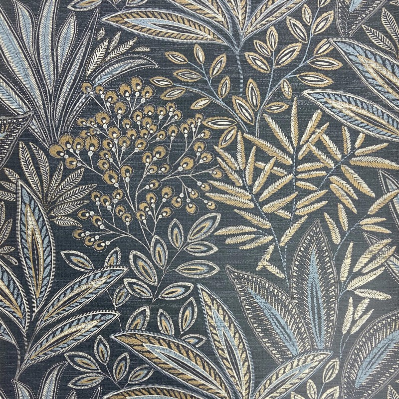 Crown Sahara Leaf Fern Wallpaper - Navy