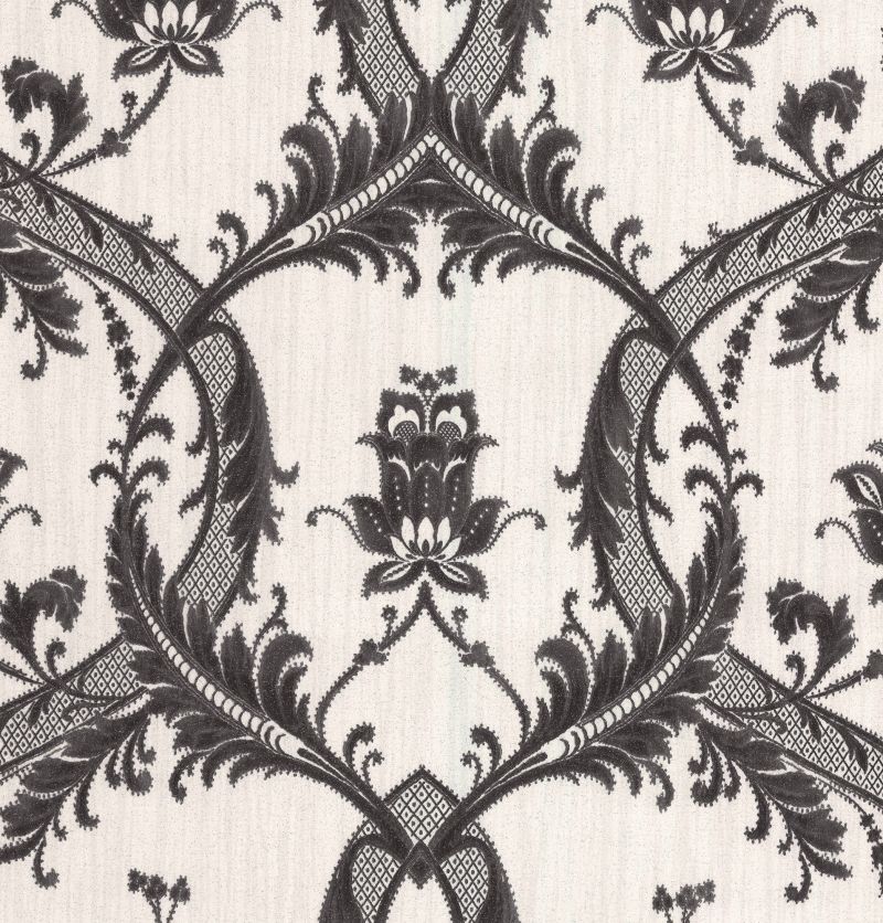 Milano Textured Glitter Damask Wallpaper -  Ivory & Black