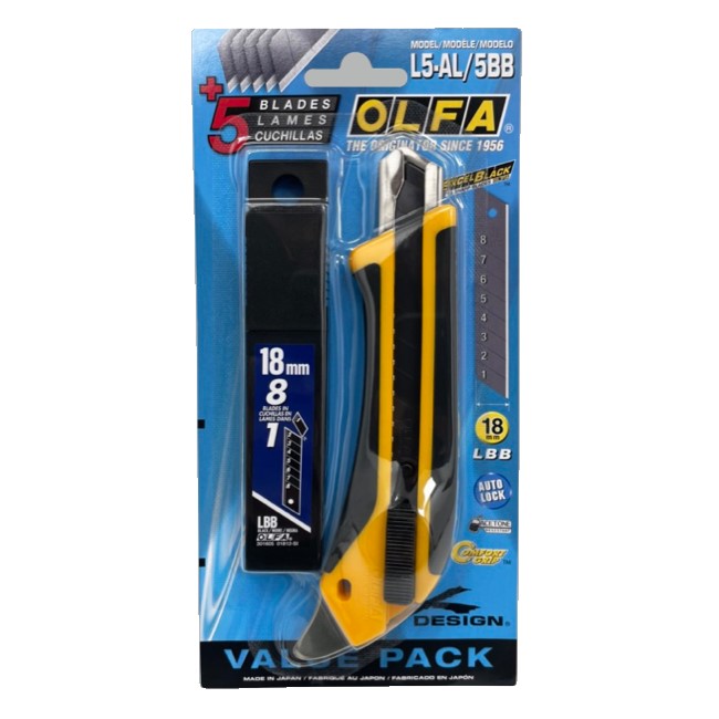 Olfa L-5-AL Heavy Duty Auto Lock Snap Knife Combo Pack with Spare Blades