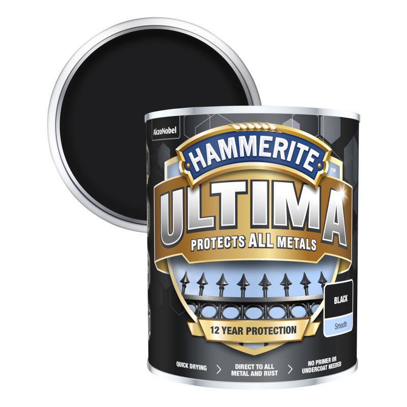 Hammerite Ultima Smooth Metal Paint - Black 750ml