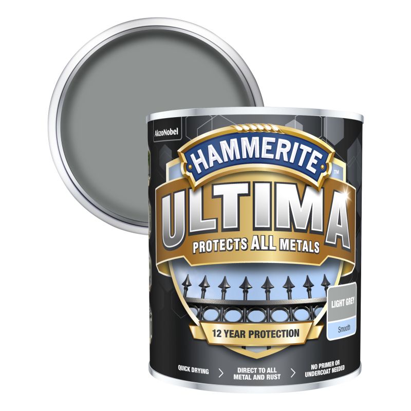 Hammerite Ultima Smooth Metal Paint - Light Grey 750ml